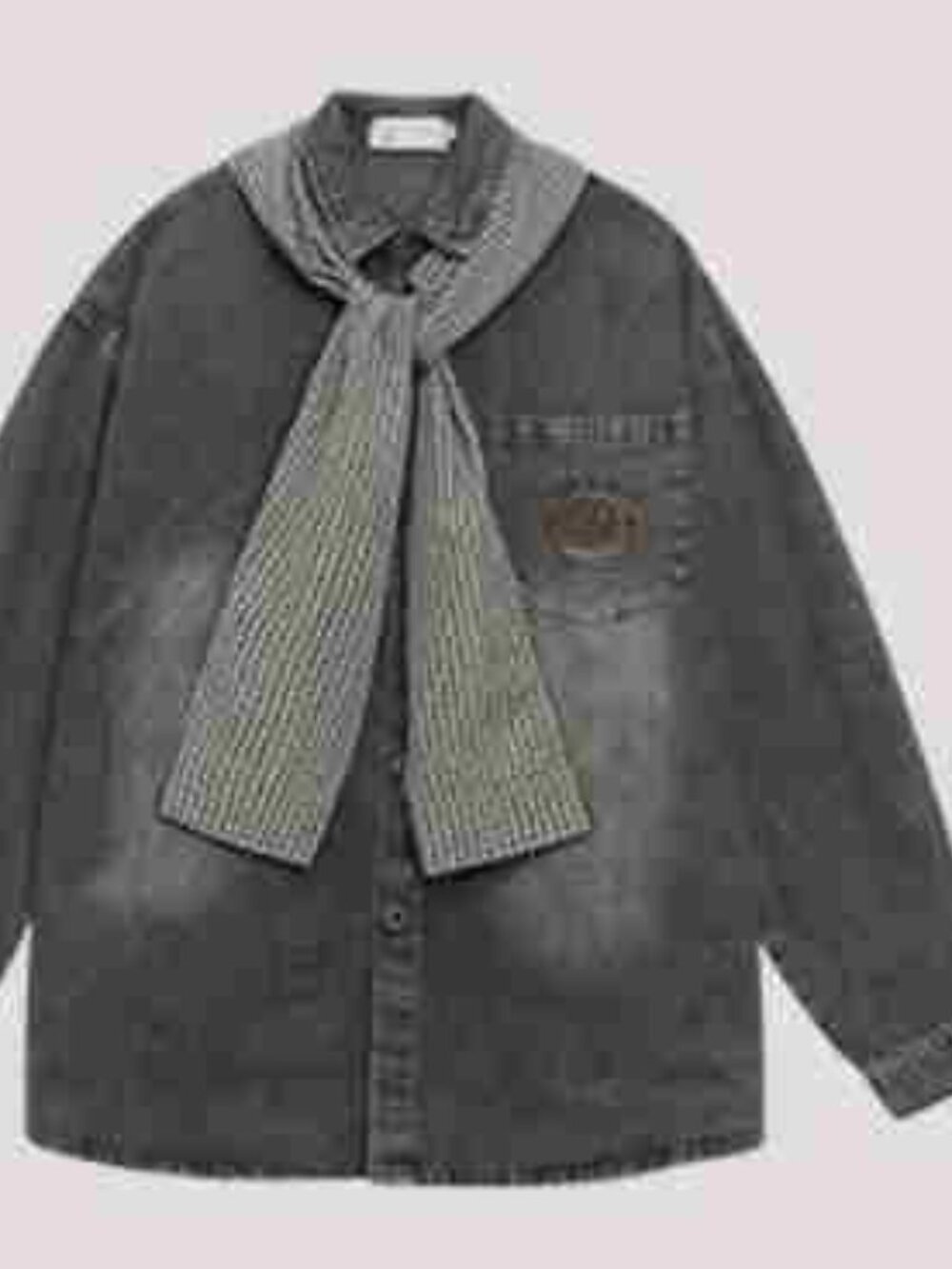Washed Denim Shirt with Scarf